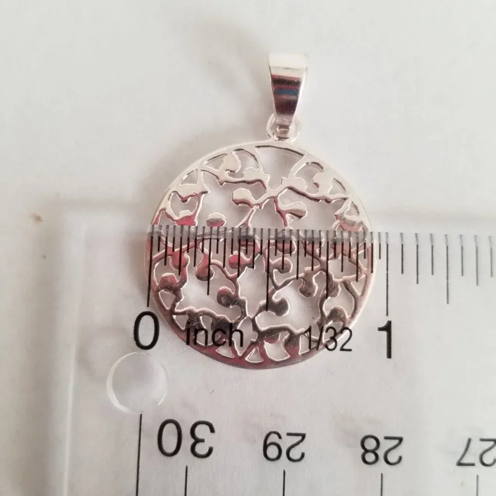 925 Sterling Silver Open Floral Vine Circle Round Pendant Necklace Made Thailand - Picture 4 of 6